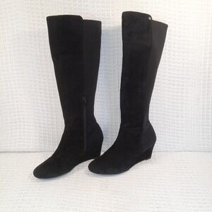 Antonio Melani Suede Leather Wedge Tall Boots Black Women's Size 7.5 M